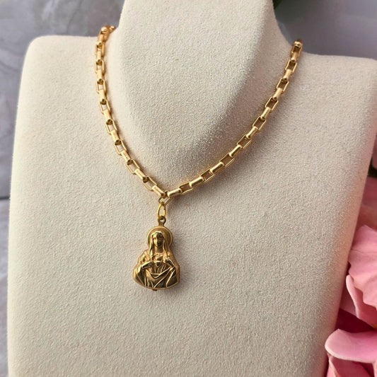 immaculate heart of mary, mary, necklace, holy mother, shepherds staff, sister dulce