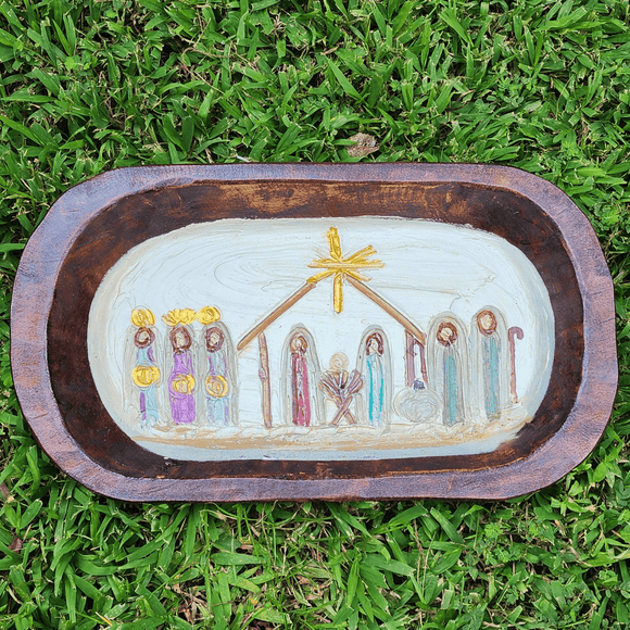 Medium Dough Nativity Bowl Cream Background With Jewel Tone Colors Christmas Decor Alex Ladner