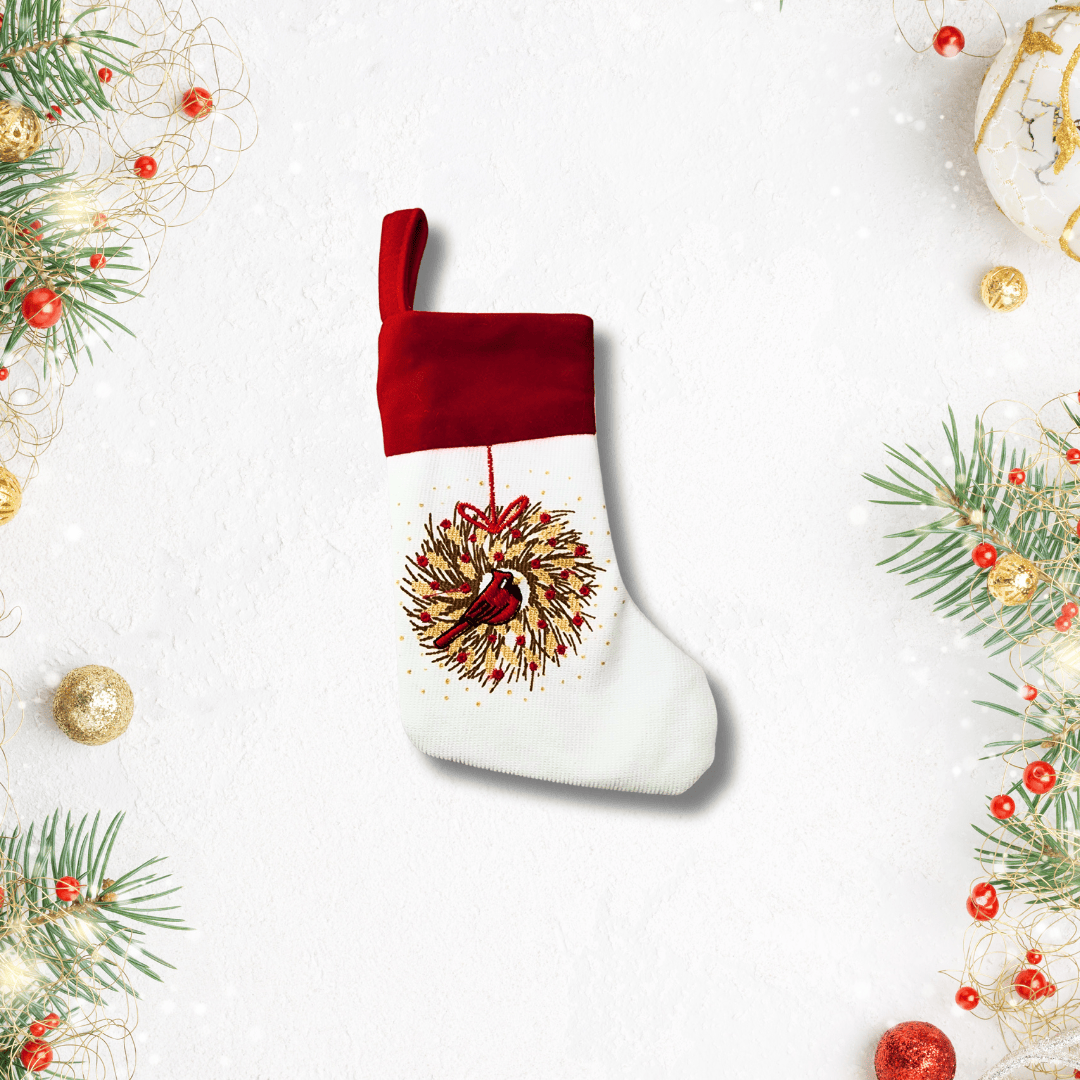 Mini Cardinal Stocking With Sequins Christmas K&K Interiors