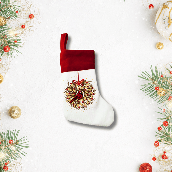 Mini Cardinal Stocking With Sequins Christmas K&K Interiors