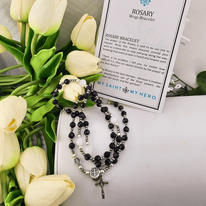 Miracles Rosary Wrap Bracelet - Black/Crystal Bracelet My Saint My Hero