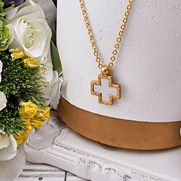 Mother of Pearl Cross Necklace Necklaces Canvas