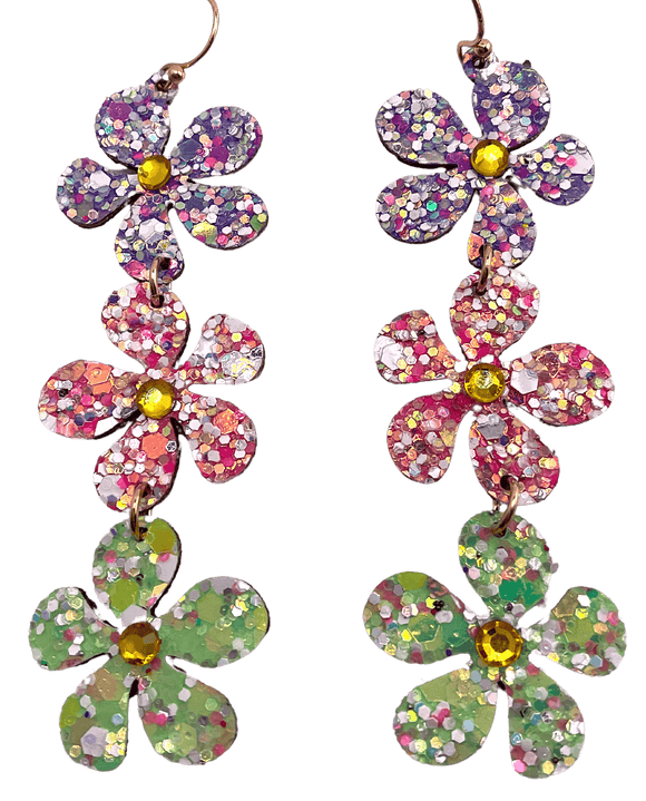 Multi-Color Glitter Flower Drop Earrings Earrings What's Hot Wholesale Fashion Jewelry