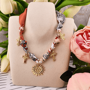Multi Cross Charm Scarf Chain Necklace Necklace Golden Stella