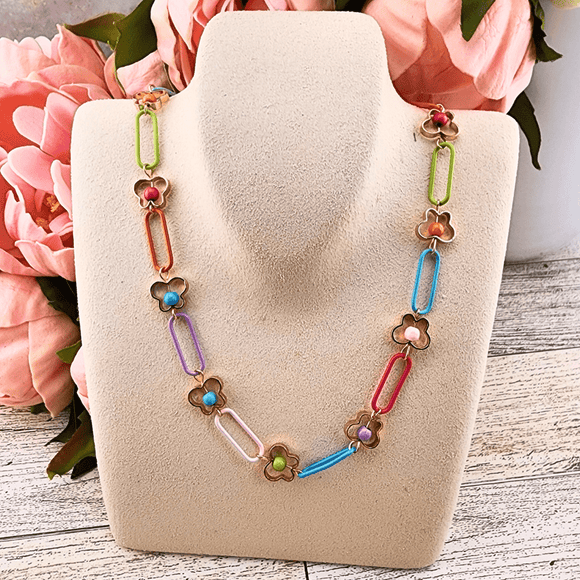 Multi Paperclip Link Necklace With Gold Butterflies Necklace Jane Marie LLC