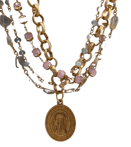 Multi-Strand Gold and Stone Necklace With Medals Turquoise Beads Necklace Parker Madison