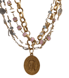 Multi-Strand Gold and Stone Necklace With Medals Pink and Mint Beads Necklace Parker Madison