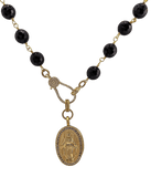 Mustard Seed Large Black Beads with Mary Charm Necklace 24" Oval Gold Mary Necklaces Mustard Seed Jewelry