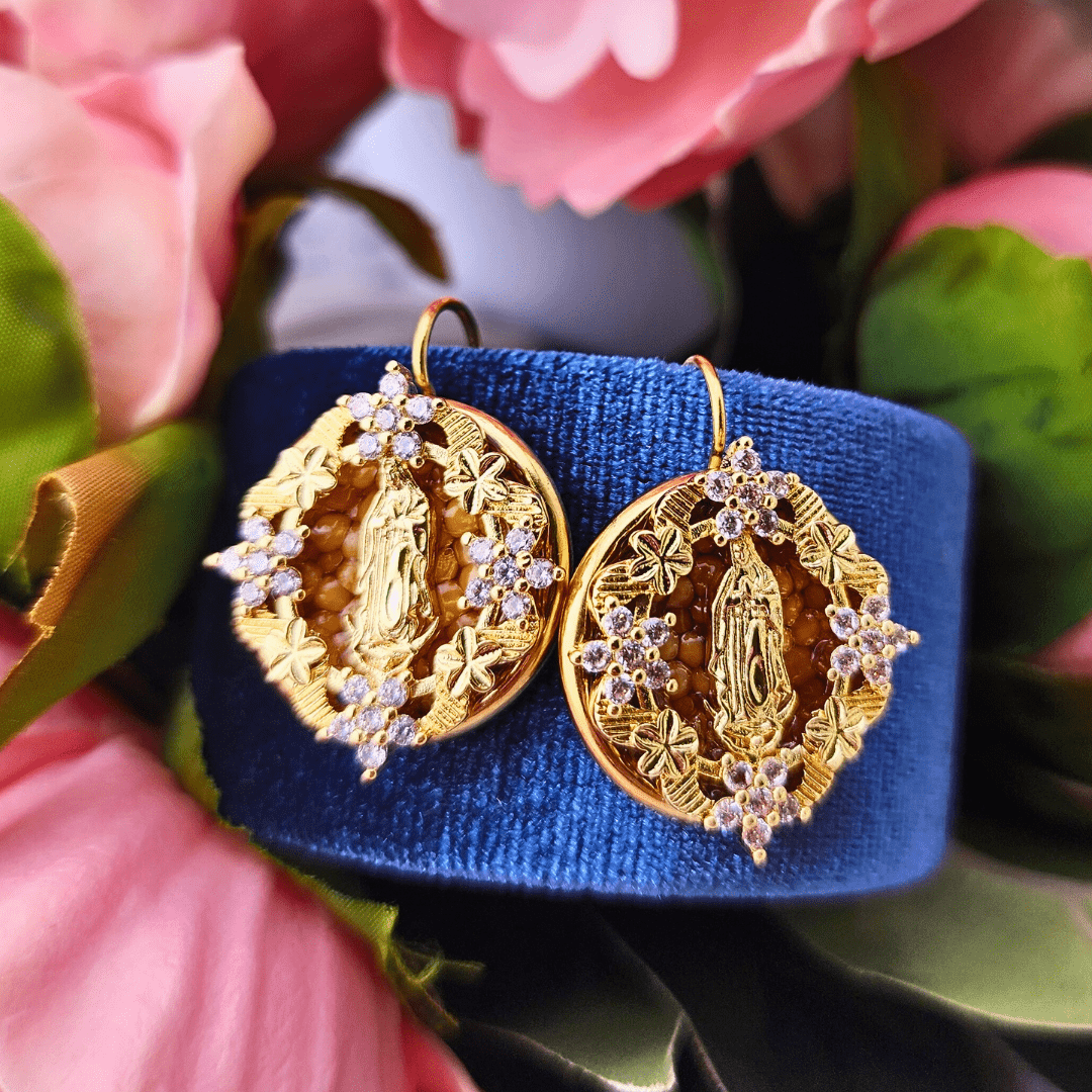 Mustard Seed Mary With Floral Border Gold Earrings Jewelry Mustard Seed Jewelry