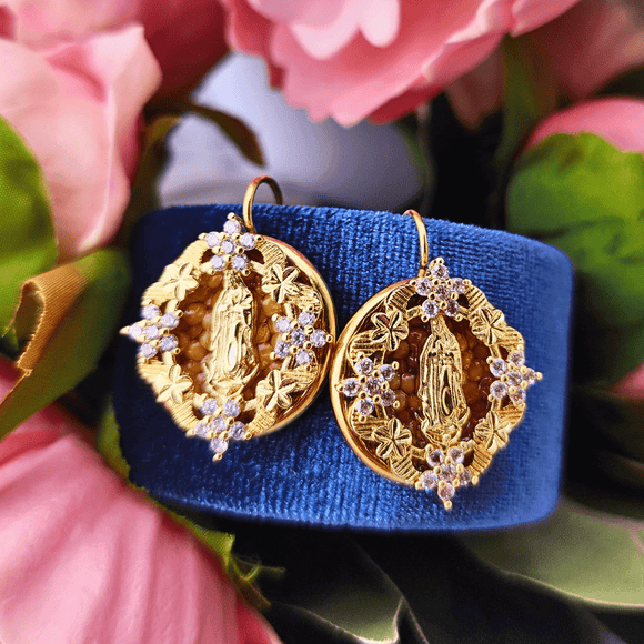 Mustard Seed Mary With Floral Border Gold Earrings Jewelry Mustard Seed Jewelry
