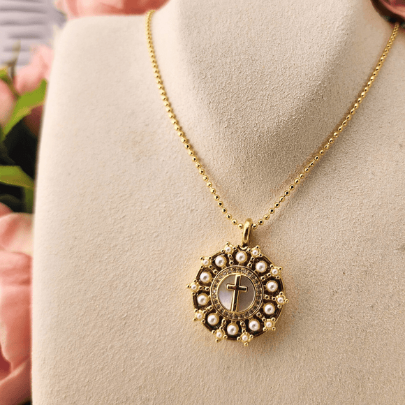 Mustard Seed Mother of Pearl Cross Necklace Necklace Mustard Seed Jewelry