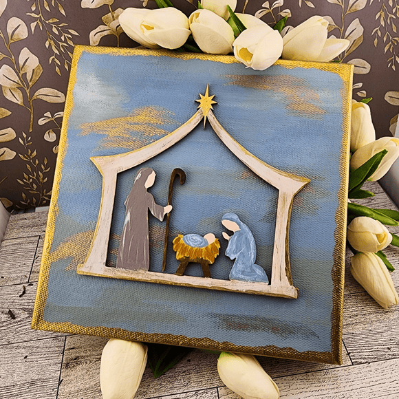 Nativity Scene On Canvas Artwork Art by Dene