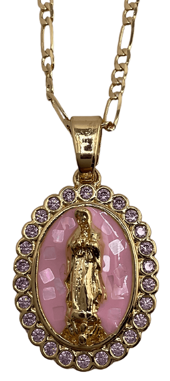 Necklace with Pink Pearlized Virgin Mary Medal Necklace Temu