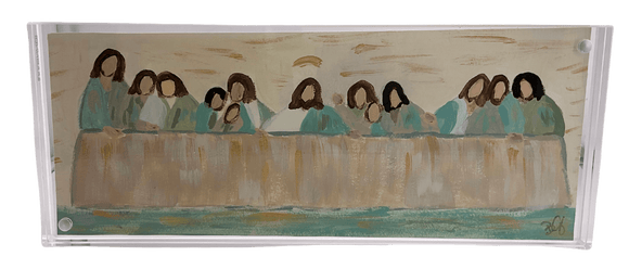 Original Watercolor Last Supper Nativity in Acrylic Frame Art Bee Gilded