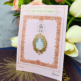 Our Lady of Grace Pendant/Pin Gold Oval Surrounded By Crystals Necklace Roman Gifts