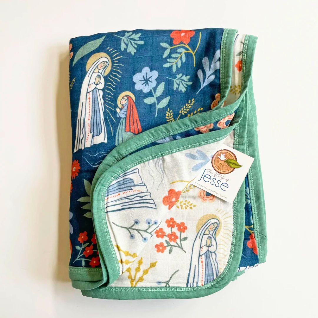 Sister Dulce Gift Shop, Catholic Store, Religious Store, Catholic Children, Religious Children, Catholic Blanket, Religious Blanket, Catholic Quilt, Religious Quilt, Our Lady of Lourdes and St. Bernadette Quilt