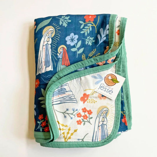 Sister Dulce Gift Shop, Catholic Store, Religious Store, Catholic Children, Religious Children, Catholic Blanket, Religious Blanket, Catholic Quilt, Religious Quilt, Our Lady of Lourdes and St. Bernadette Quilt