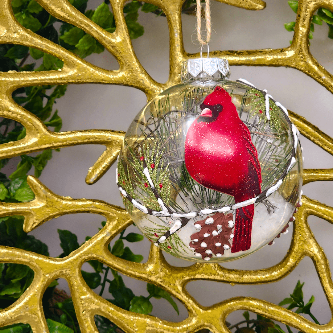 Painted Cardinal Glass Ornament Cardinal Left Christmas Decor, Ornaments 180Degrees