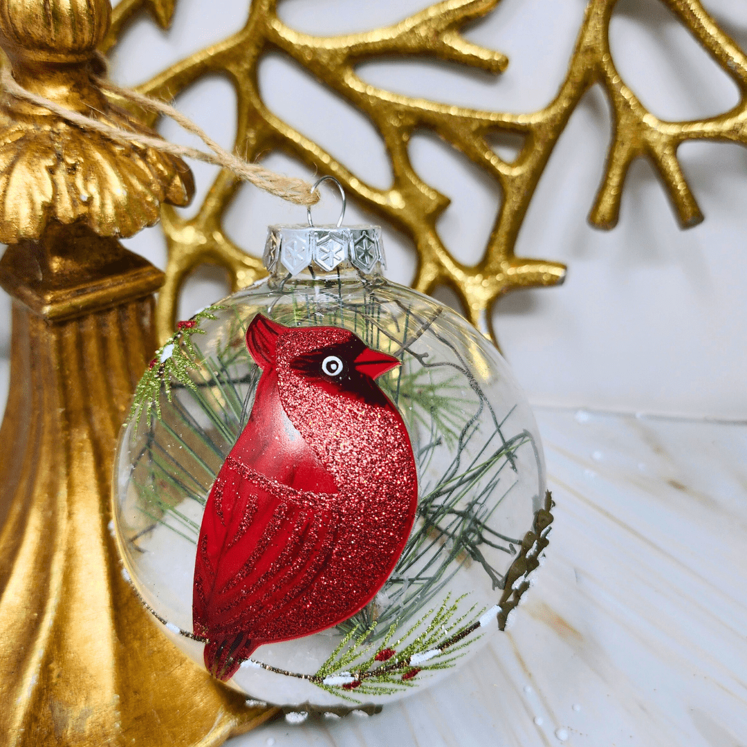 Painted Cardinal Glass Ornament Cardinal Right Christmas Decor, Ornaments 180Degrees