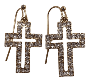 Pave Cutout Cross Dangle Earrings Earrings Golden Stella