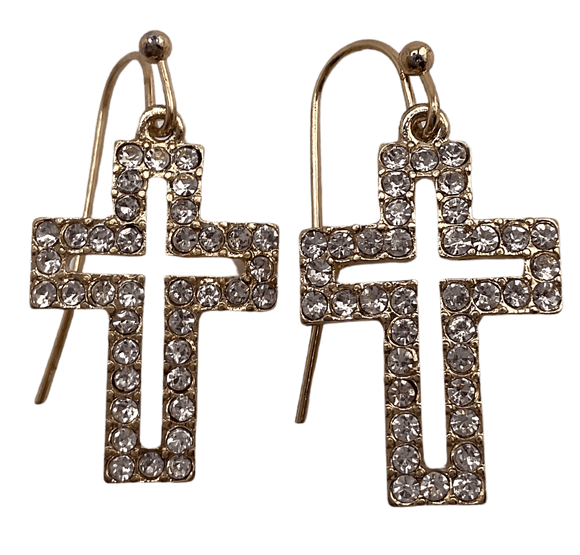 Pave Cutout Cross Dangle Earrings Earrings Golden Stella