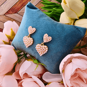 Pave Pearl Heart Drop Earrings Earrings Golden Stella