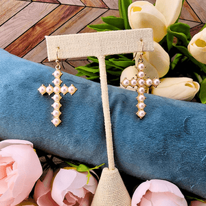 Pearl Cross Earrings Earrings Golden Stella