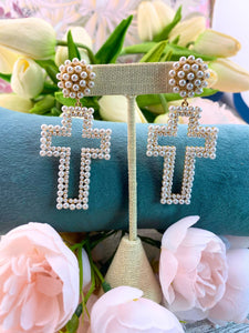 Pearl Cross Earrings Jewelry Jane Marie LLC