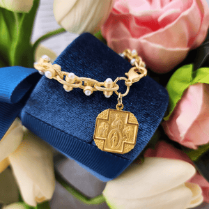 Pearl Gold Tone Bracelet with Carved Links & 4-Way Cross Bracelet Parker Madison