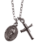 Petite Cross and Miraculous Medal Pendant Necklace Sterling Silver Necklace Silver and Accessories