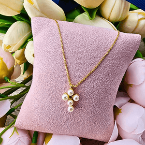 Petite Pearl Cross Necklace With CZ Center Necklace, Cross Golden Stella