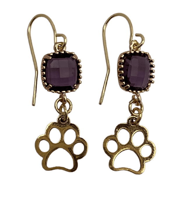 Purple Stone With Tiger Paw Earrings Cypress Springs Gift Shop