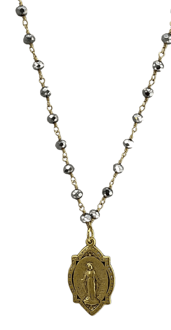 Pyrite Necklace With Gold Medal Necklace Parker Madison