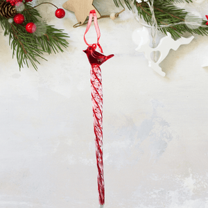 Red and Clear Icicle Ornament With Red BIrd Christmas K&K Interiors
