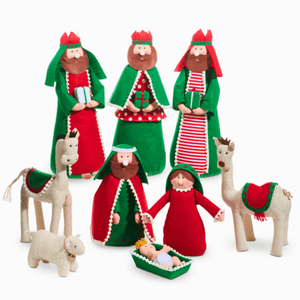 Red & Green Children's Nativity, 9 Pieces Nativity Raz Imports