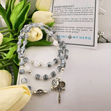 Rosary Wrap Bracelet - White and Grey Crystal Bracelet My Saint My Hero