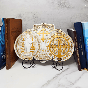 Saint Benedict Medal Plaque With Easel Stand Artwork Christian Brands