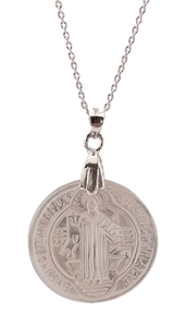 Saint Benedict Shell Pendant Necklace Silver Necklace Roman Gifts
