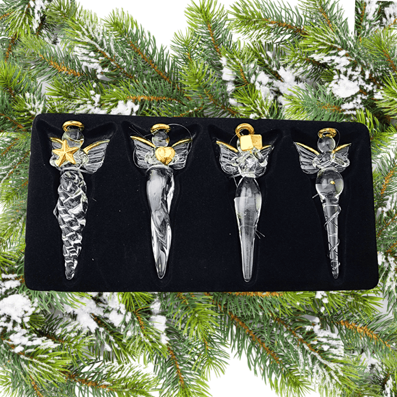 Set of 4 Glass Angel Icicle Ornaments Christmas Angels, Ornaments K&K Interiors