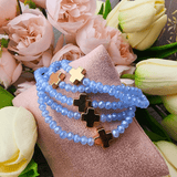 Set of 5 Crystal Stretch Bracelets With Cross Blue Bracelets Good Feelings