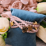Set of 5 Crystal Stretch Bracelets With Cross Pink Bracelets Good Feelings