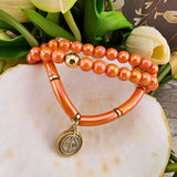 Set Of Three Bracelts With Mini Ben Coral Orange Jewelry Jane Marie LLC