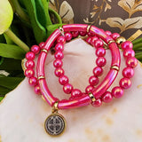 Set Of Three Bracelts With Mini Ben Magenta Jewelry Jane Marie LLC