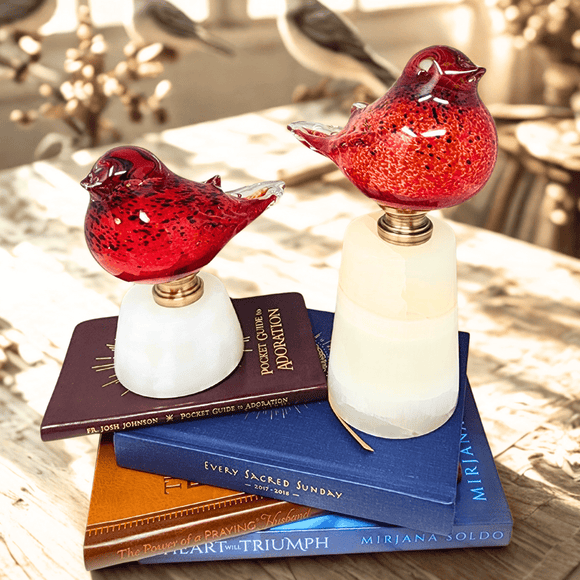 Set of Two Cardinals on White Marble Base Home Decor K&K Interiors