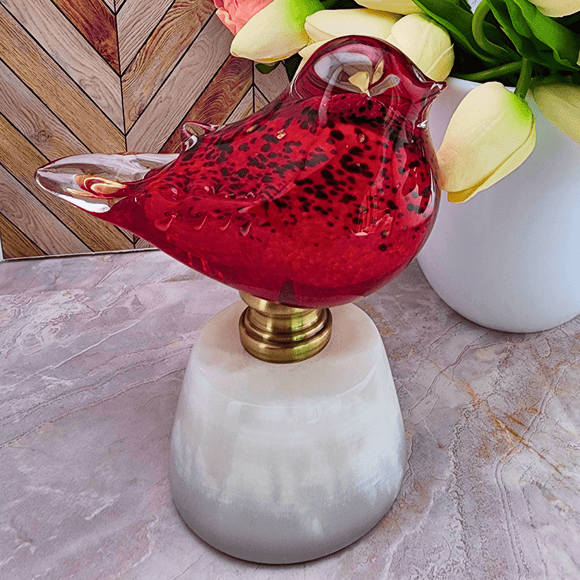 Set of Two Cardinals on White Marble Base Home Decor K&K Interiors