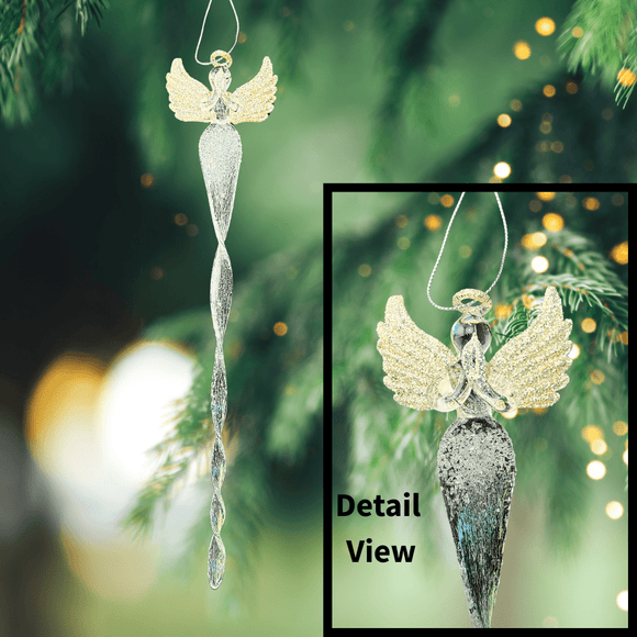 Silver and Clear Angle Icicle Ornament Praying Angel Christmas Angels, Ornaments K&K Interiors