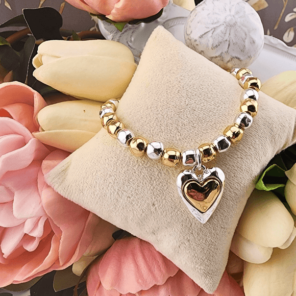 Silver and Gold Stretch Bracelet With Hart Charm Bracelet American Unique Group, Inc.