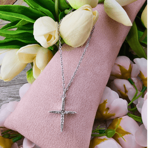 Silver Chain With Crystal Cross Pendant Necklace, Cross American Unique Group, Inc.