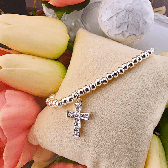 Silver Stretch Bracelet With Crystal Cross Bracelet American Unique Group, Inc.