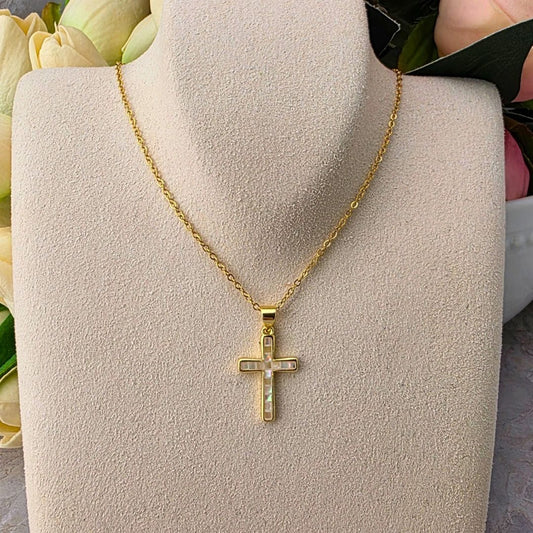 Small Cross  Mother Of Pearl Necklace Jewelry Golden Stella